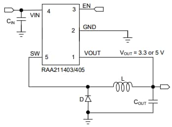 Schéma du circuit d'application - Renesas Electronics Régulateurs abaisseurs RAA21140x